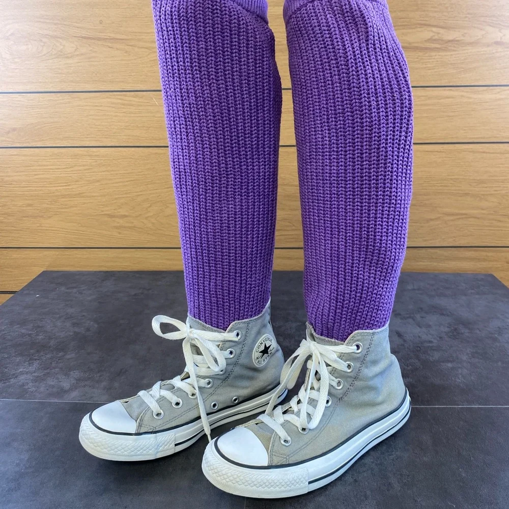 VTG Converse Retro Gray High-Top Sneakers with Purple Legwarmers  size 6 - Picture 2 of 10